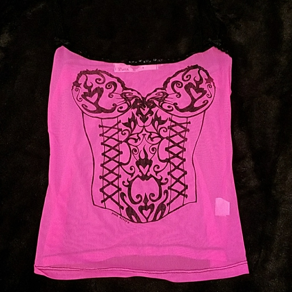 Punk kitty sheer pink top